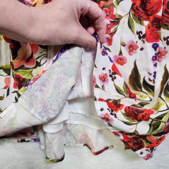 Boston Proper Bias Cut Fit Flare Midi Dress Sz 6 Bright Floral Linen Square Neck - Picture 9 of 16